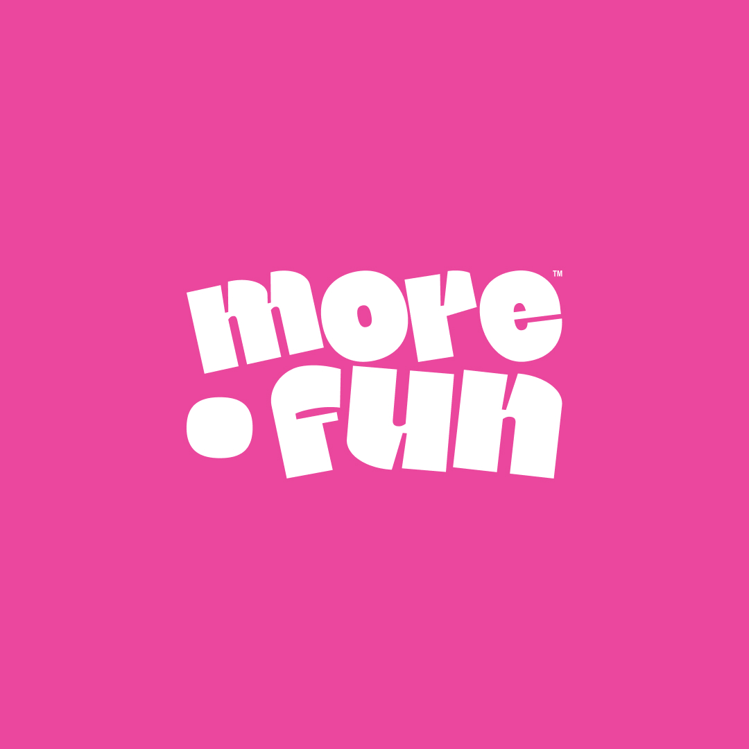 Small Business 26 White, playful text spelling more fun on a solid pink background, embodying the vibrant spirit of an unlimited graphic design subscription.